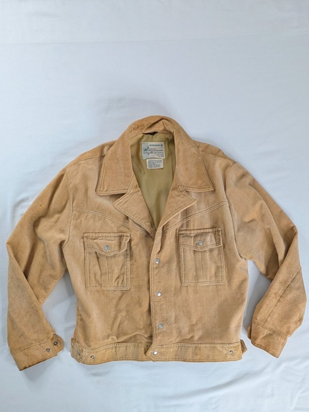 VTG Tan Corduroy Metal Snap Up Collared Trucker Jacket K Mart 70s